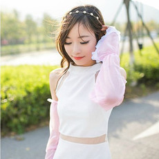 夏季雪纺蕾丝素色防晒袖套手套 简约长款遮阳防紫外线 多色随机