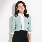 施悦名2019春季新款品牌女装韩版气质优雅撞色职业装上衣长袖衬衫女