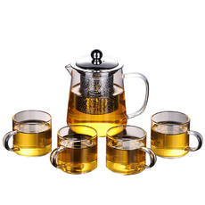 豪峰 玻璃茶具套装日式功夫茶杯透明家用简约现代耐高温泡茶壶【玻璃宜乐5件套】GF00898