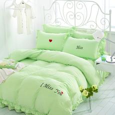 韩式公主风纯色水洗棉床裙四件套1.5/1.8米床单被套床上用品