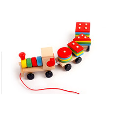儿童启智 环保早教玩具拖拉三节积木小火车