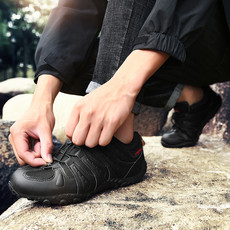 秋季男鞋耐磨防滑徒步登山鞋男士真皮网布透气户外休闲运动旅游鞋