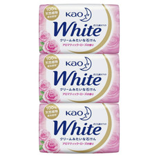 日本进口花王WHITE香皂(玫瑰花香3块装) 洁面皂洗浴皂 清洁毛孔保湿滋润Q弹嫩滑美肌