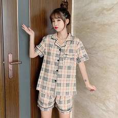 睡衣女夏季学生韩版可爱卡通ins网红可外穿开衫甜美家居服套装